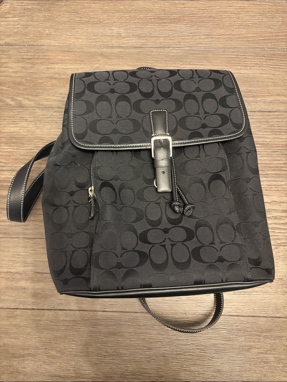 Coach Black Signature Canvas Backpack with Buckle Flap